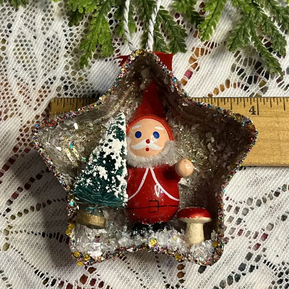 Vintage Star Tart Tin Santa Claus Diorama Mid Century Style Mushroom Ornament